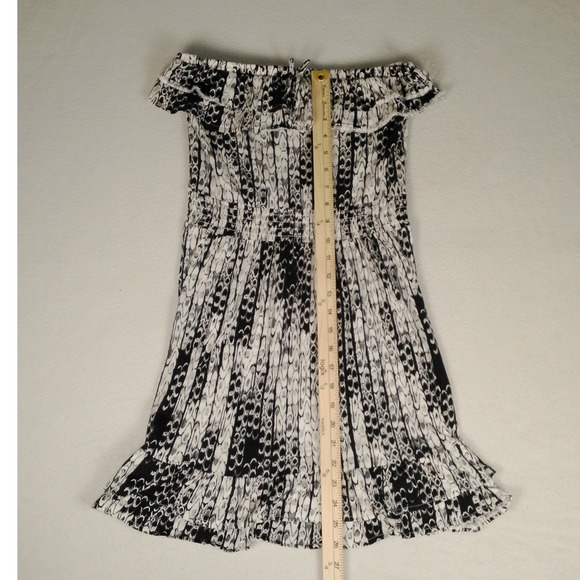 OP Cotton Modal Off Shoulder Smocked Ruffle Dress Black White Print‎ S 3-5 - Picture 8 of 8